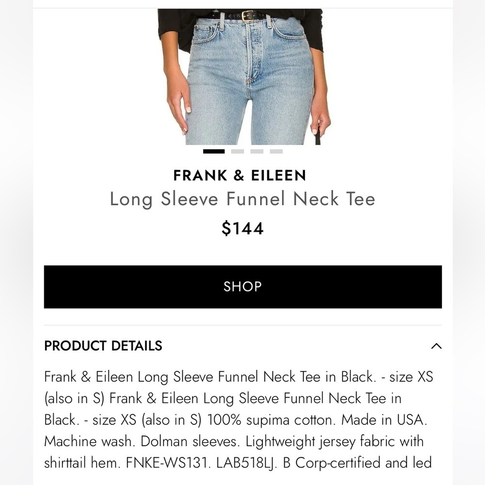 Frank & Eileen Black Funnel Neck Cropped Jersey Long Sleeve Tee